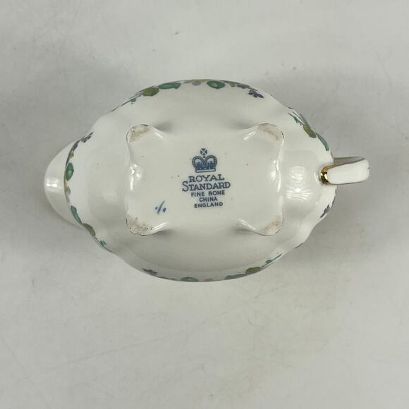 Royal Standard Bone China Creamer England Floral Gold Trim Footed Pitcher Vtg - Picture 7 of 12